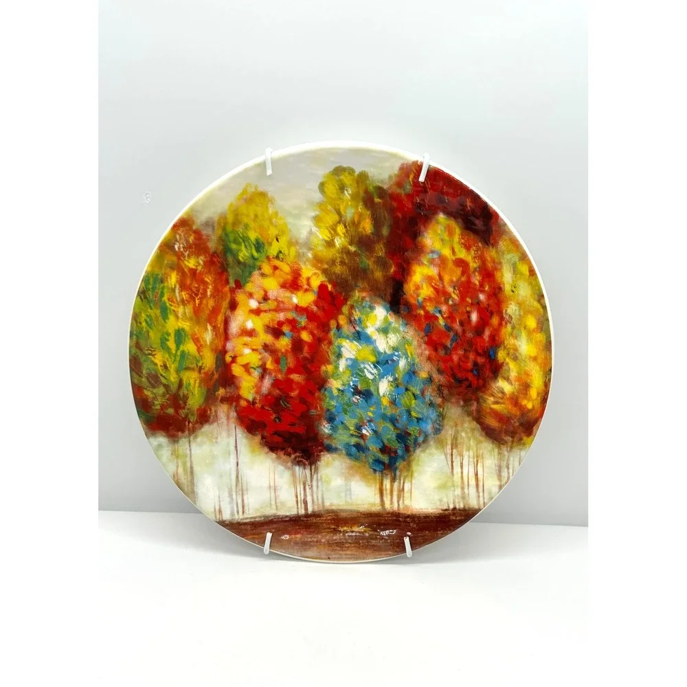 Pier 1 Imports Autumn Trees Impressionist‎ Ironstone Decorative Plate 8 1/2 Inch
